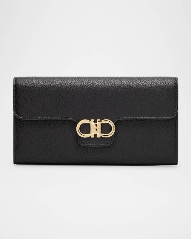 Double Gancio Grain Leather Clutch Bag